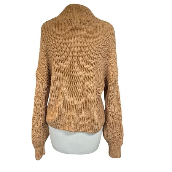 American Eagle Womens Mock Neck Cable Knit Long Sleeve Sweater NWT Tan Medium - Picture 3 of 11